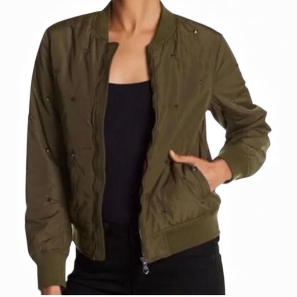 Nanette Lepore Jackets & Blazers - Nanette Lepore Women's Studded Twill Bomber Jacket Olive Green Size Large NWT